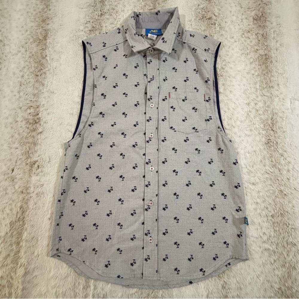 Andrew Christian Palm Tree Sleeveless Button Down Shirt Medium